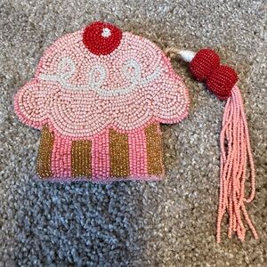 Pink Beaded Cupcake Coin Purse